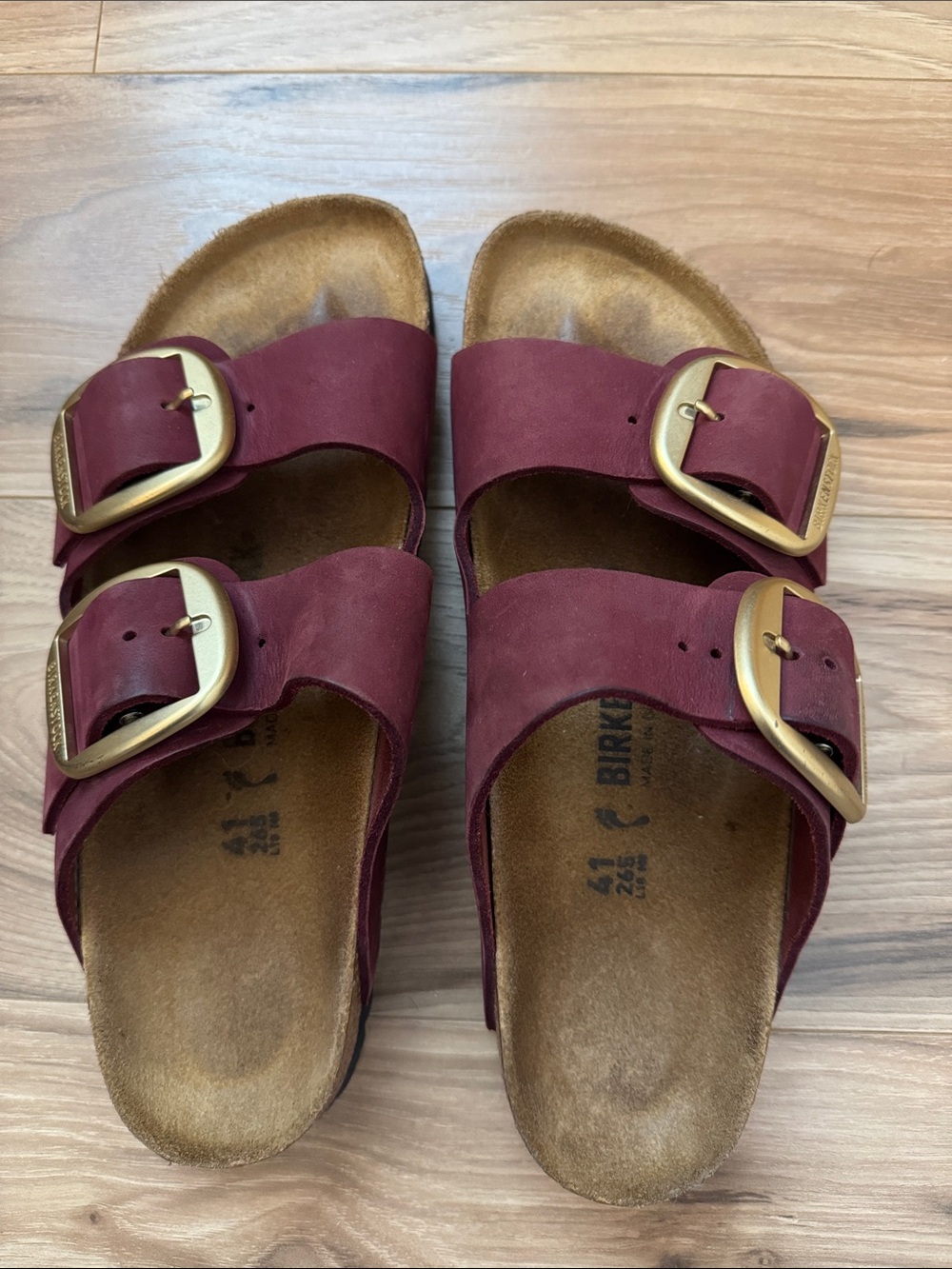 Birkenstock Double-Gold Buckles Women’s Burgundy Sandals - Picture 3 of 8